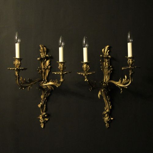 French 19th C Pair of Gilded Bronze Antique Wall Sconces