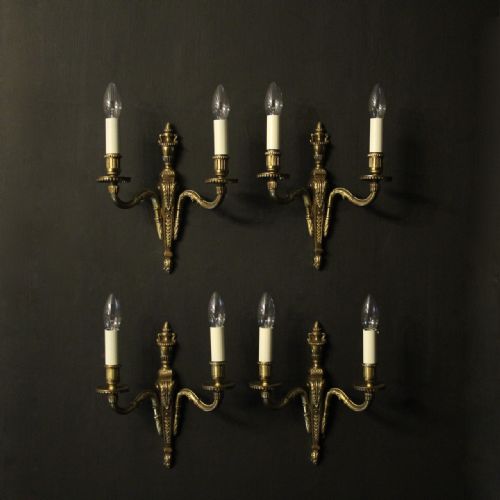French Set of 4 Gilded Brass Twin Arm Wall Lights
