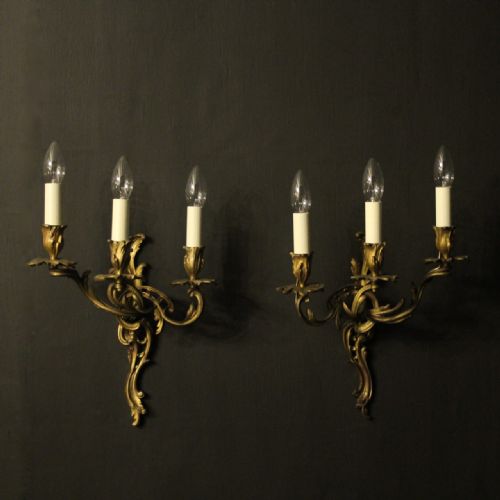 French Pair of Triple Arm Antique Wall Sconces