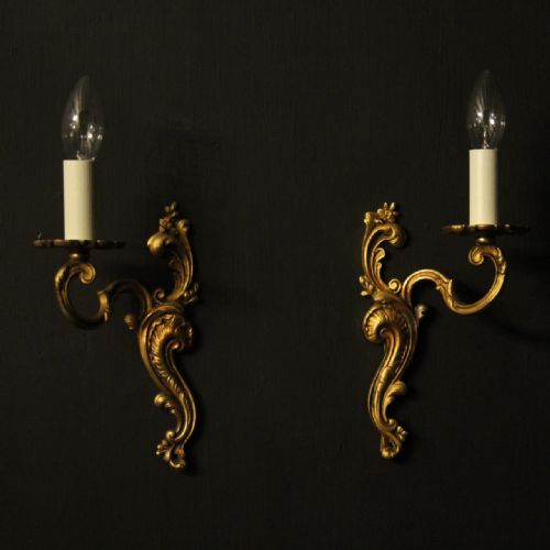 French Pair of Gilded Single Arm Antique Wall Lights