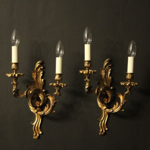 French Pair of Gilded Bronze Twin Arm Wall Lights