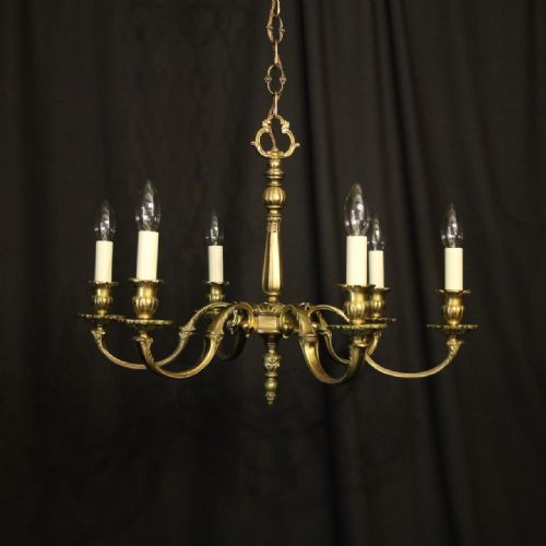 French Gilded Brass 6 Light Antique Chandelier