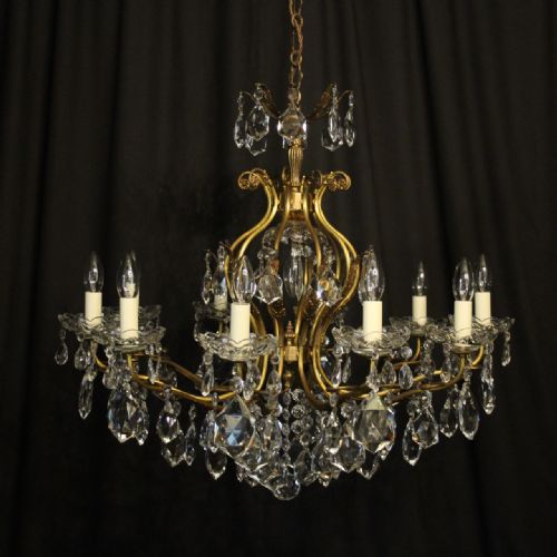 Italian Gilded & Crystal 11 Light Birdcage Antique Chandelier
