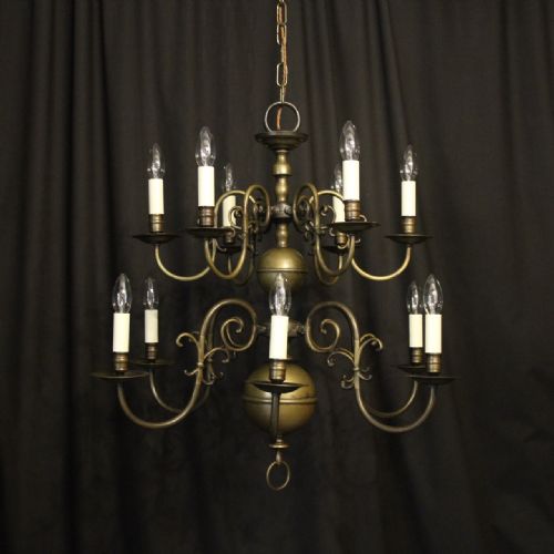 Flemish Bronze 12 Light Double Tiered Antique Chandelier