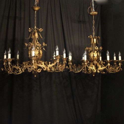 French Pair of Toleware 8 Light Chandeliers