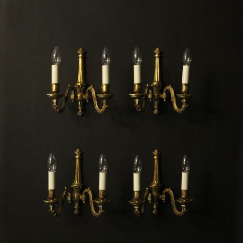 French Set of 4 Gilded Bronze Twin Arm Wall Lights