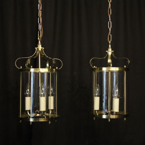 English Pair of Brass Convex Hall Lanterns