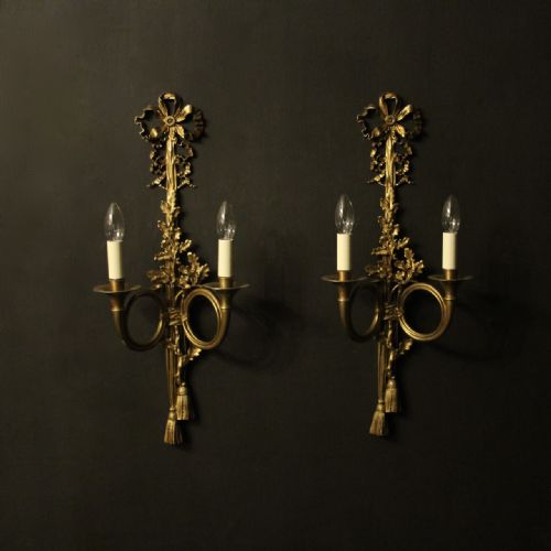 French Pair of Gilded Antique Wall Lights