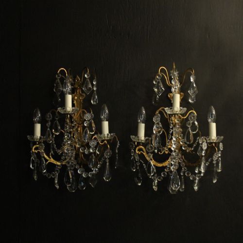 French Pair of Gilded Bronze Antique Wall Lights