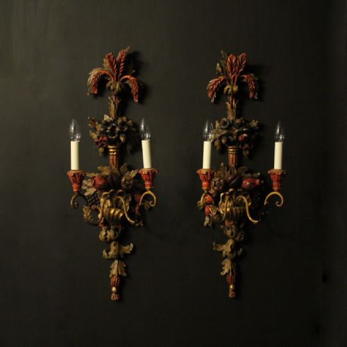 Italian Pair of Polychrome Wall Lights