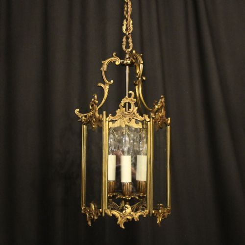 French Gilded Bronze Triple Light Hall Lantern