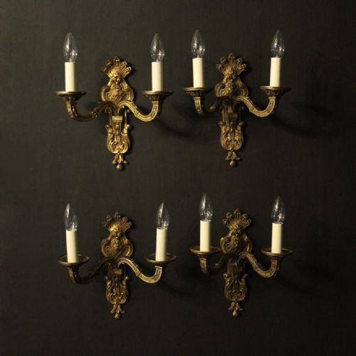 French Set of 4 Gilded Bronze 19th C Antique Wall Lights