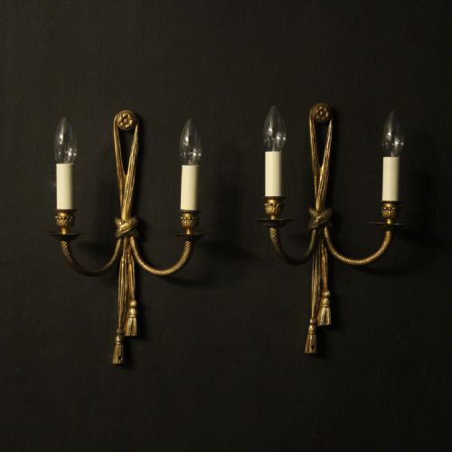 French Pair of Gilded Twin Arm Rope Wall Lights
