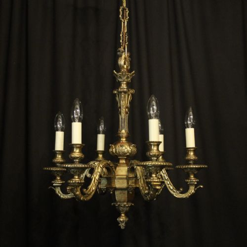 English 19th C Gilded Bronze 6 Light Antique Chandelier