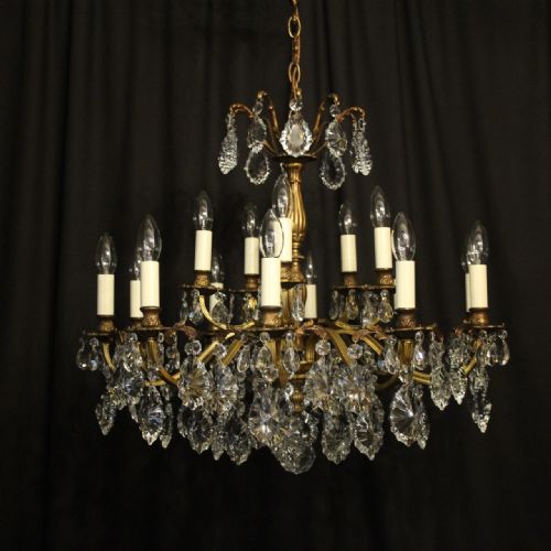 Italian Gilt & Crystal 15 Light Antique Chandelier