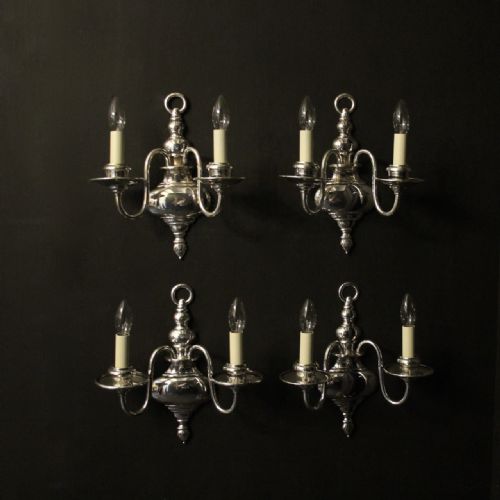 English Set of 4 Chrome Twin Arm Wall Lights