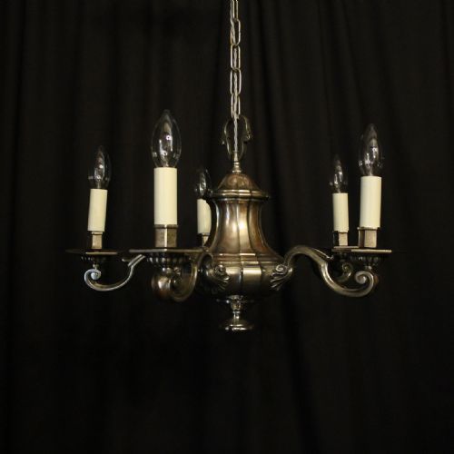 English Silver Plated 5 Light Antique Chandelier