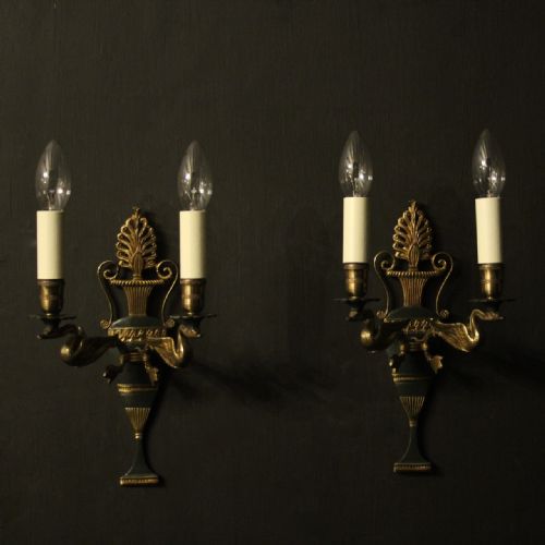 French Pair of Empire Gilded Antique Wall Lights