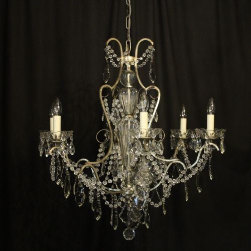 French Silver Gilded 6 Light Antique Chandelier