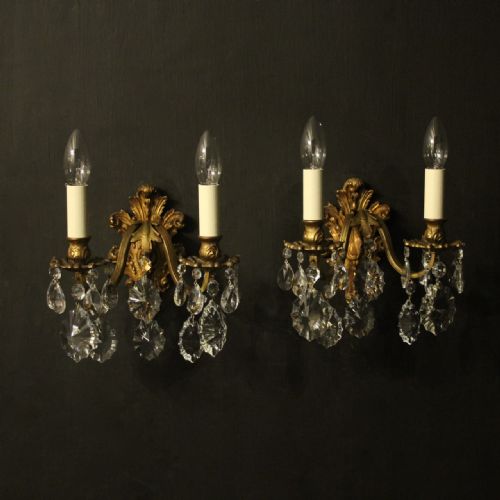 Italian Pair of Gilded Bronze Antique Wall Lights