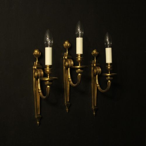 French Set of Three Gilded Bronze Antique Wall Lights