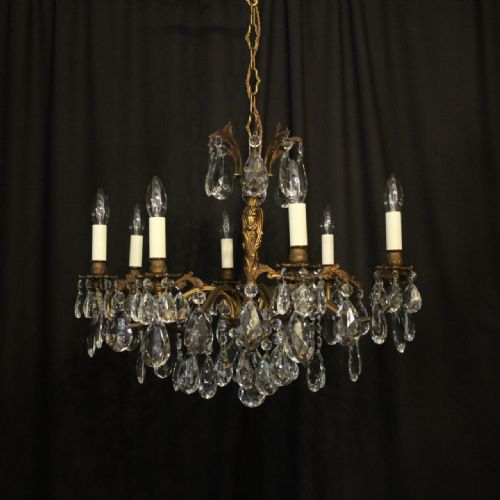 Italian Gilt & Crystal 8 Light Antique Chandelier