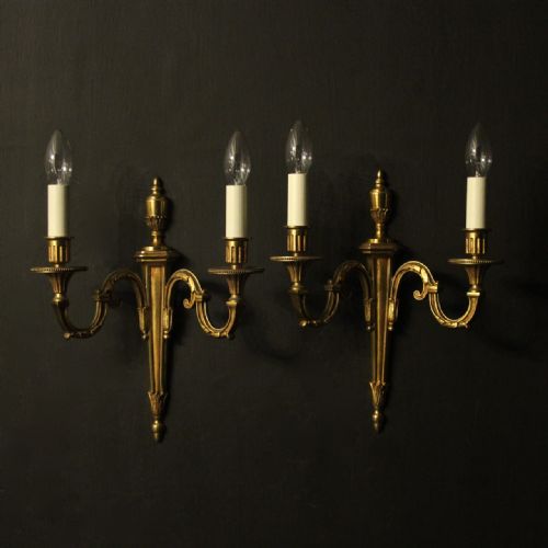 French Pair of Gilded Twin Arm Antique Wall Lights