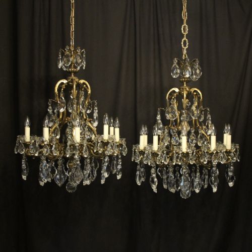 French Pair Gilded 10 Light Antique Chandeliers