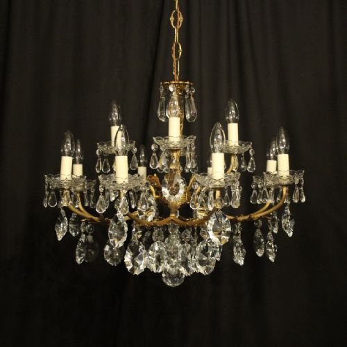 Italian Gilded & Crystal 12 Light Double Tiered Antique Chandelier