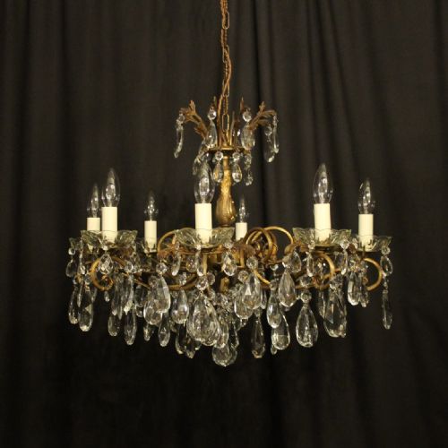 Italian Gilt & Crystal 8 Light Antique Chandelier