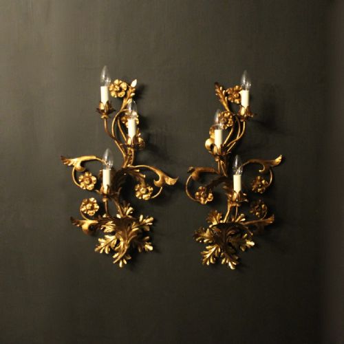 Florentine Pair of Gilded 3 Arm Wall Lights