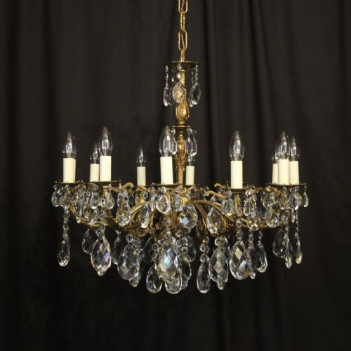 Italian Gilded & Crystal 12 Light Antique Chandelier
