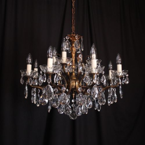 Italian Gilded 12 Light Double Tiered Antique Chandelier