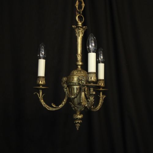 English Gilded Bronze Triple Light Antique Chandelier