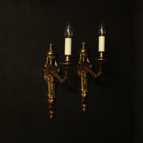 French Pair of Gilded Bronze Single Arm Wall Lights