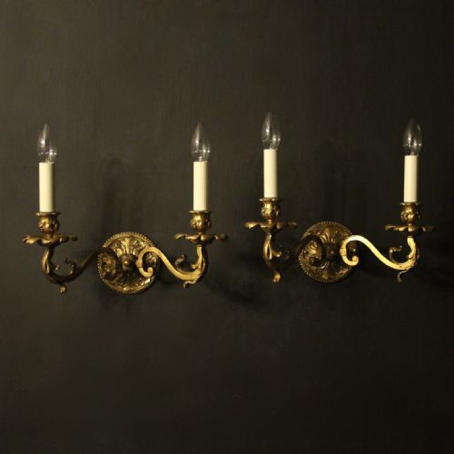 English Pair of Gilded Bronze Antique Wall Lights