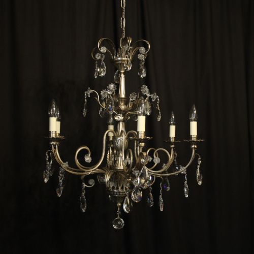 Italian Silver & Crystal Genoa 6 Light Chandelier