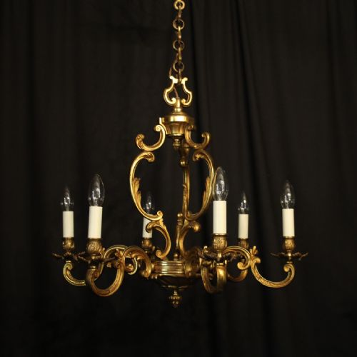 French Gilded Bronze 6 Light Antique Chandelier