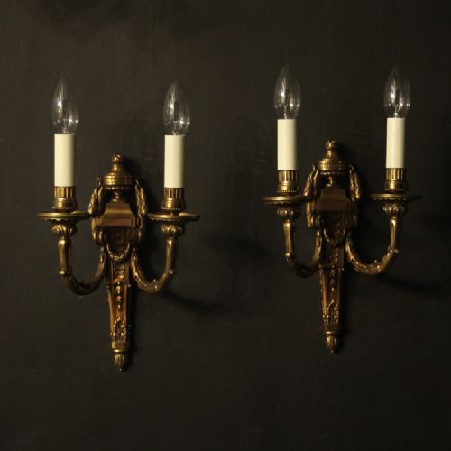 French Pair of Bronze Antique Wall Lights