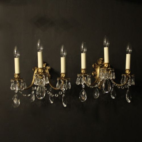 Italian Pair of Gilded Bronze Antique Wall Lights