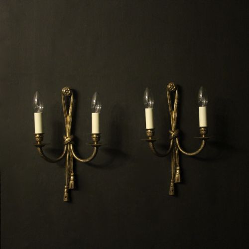 French Pair of Gilded Rope Wall Lights