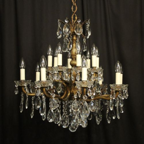 Italian Gilded Bronze & Crystal 16 Light Antique Chandelier