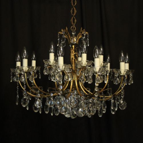 Italian Gilded 15 Light Double Tiered Antique Chandelier