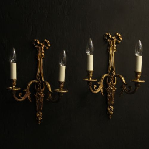 French Pair of Gilded Bronze Ribbon Antique Wall Lights