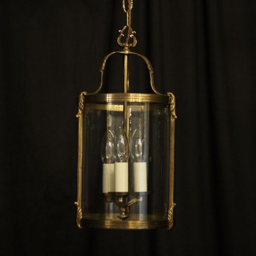 French Gilded Convex Triple Light Antique Hall Lantern