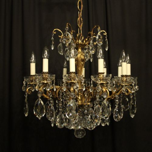 Italian Gilded Bronze & Crystal 12 Light Antique Chandelier