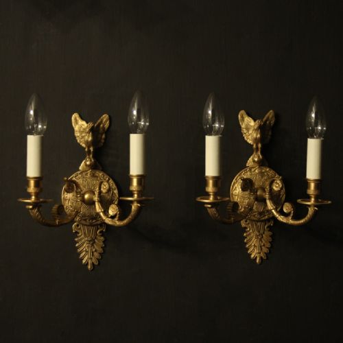 French 19th Century Gilded Bronze Eagle Wall Sconces