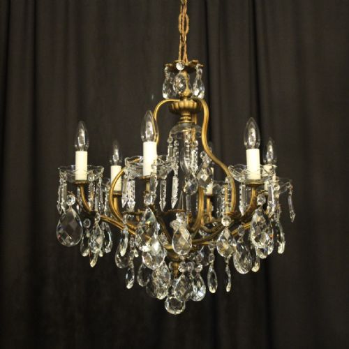 French Gilded & Crystal Birdcage 7 Light Antique Chandelier