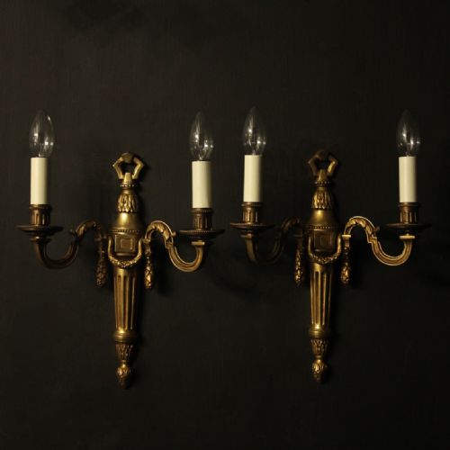 French Pair of Gilded Bronze Antique Wall Lights
