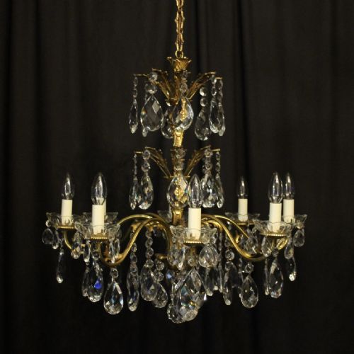Italian Gilded Bronze & Crystal 8 Light Antique Chandelier